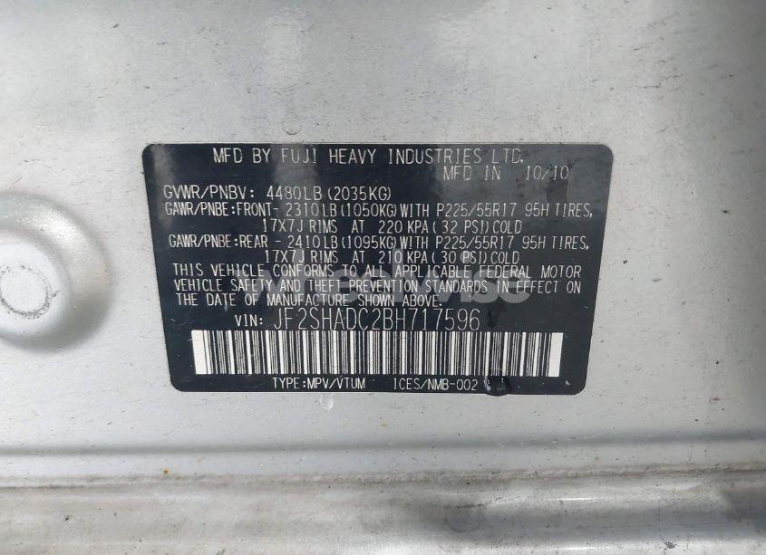 Photo 9 of 2011 Subaru Forester 2.5X PREMIUM (VIN JF2SHADC2BH717596)