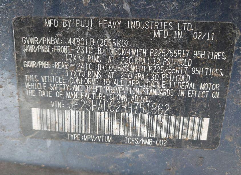 Photo 9 of 2011 Subaru Forester 2.5X PREMIUM (VIN JF2SHADC2BH751862)