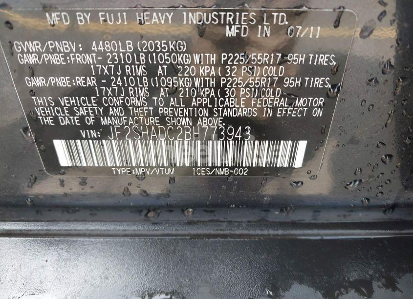 Photo 9 of 2011 Subaru Forester 2.5X PREMIUM (VIN JF2SHADC2BH773943)