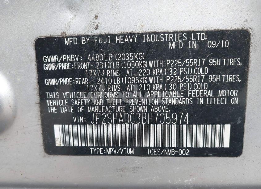 Photo 9 of 2011 Subaru Forester 2.5X PREMIUM (VIN JF2SHADC3BH705974)
