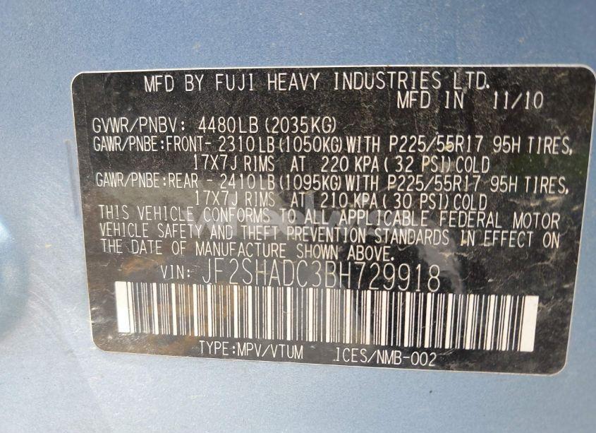 Photo 9 of 2011 Subaru Forester 2.5X PREMIUM (VIN JF2SHADC3BH729918)