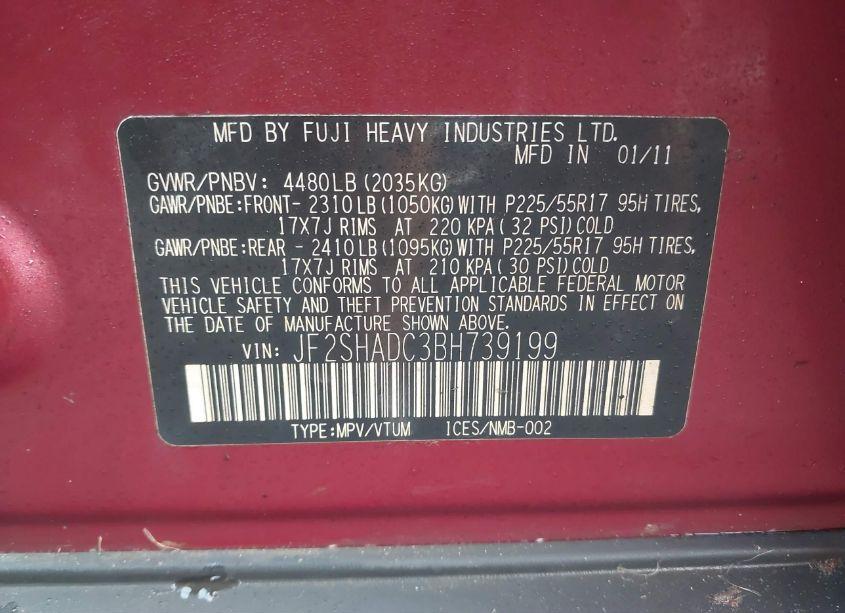 Photo 9 of 2011 Subaru Forester 2.5X PREMIUM (VIN JF2SHADC3BH739199)