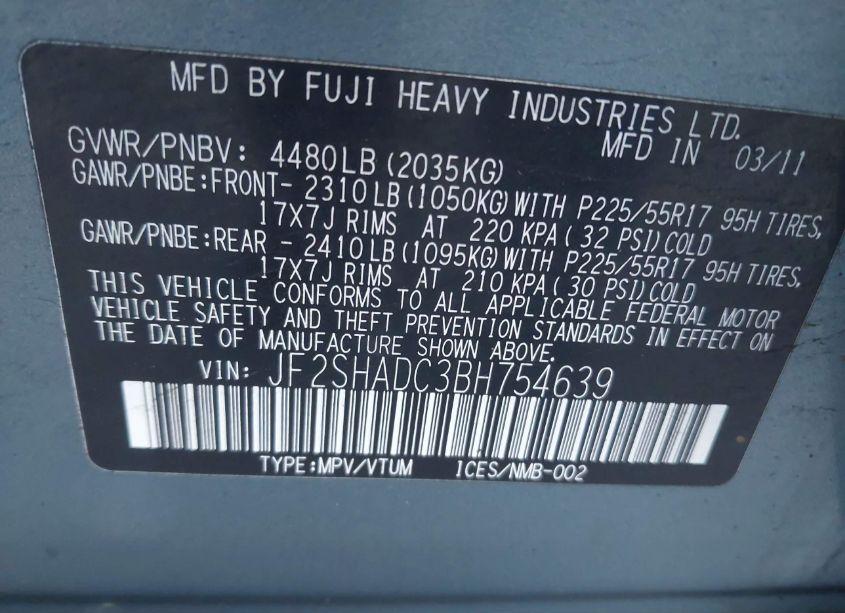 Photo 9 of 2011 Subaru Forester 2.5X PREMIUM (VIN JF2SHADC3BH754639)