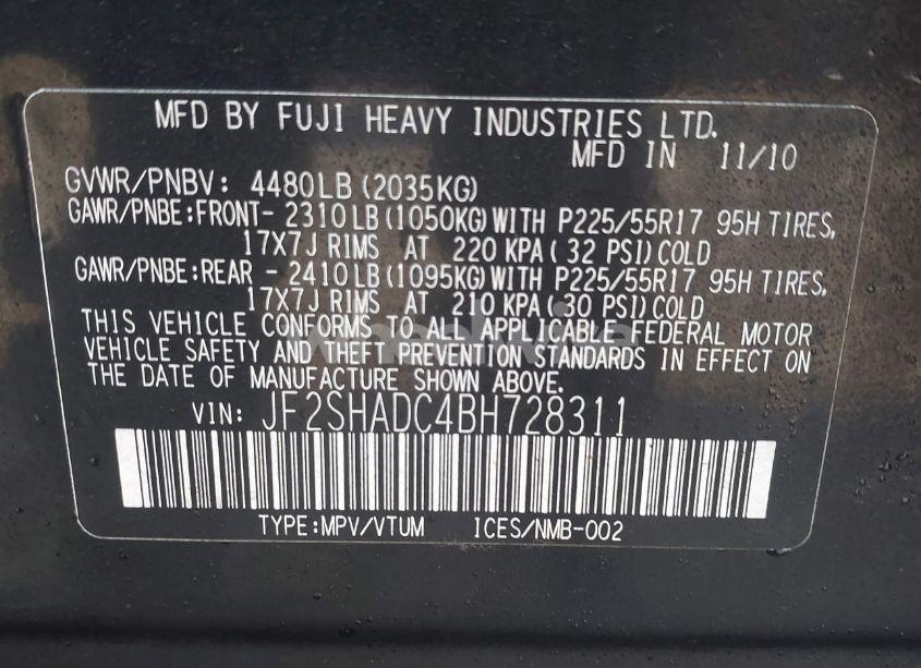 Photo 9 of 2011 Subaru Forester 2.5X PREMIUM (VIN JF2SHADC4BH728311)