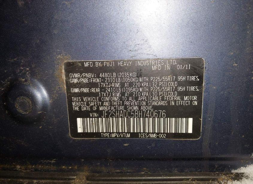 Photo 9 of 2011 Subaru Forester 2.5X PREMIUM (VIN JF2SHADC5BH740676)
