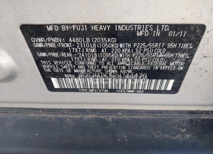 Photo 9 of 2011 Subaru Forester 2.5X PREMIUM (VIN JF2SHADC5BH744470)