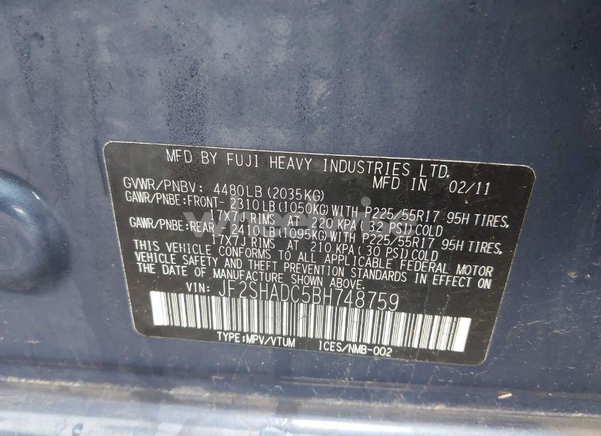 Photo 9 of 2011 Subaru Forester 2.5X PREMIUM (VIN JF2SHADC5BH748759)