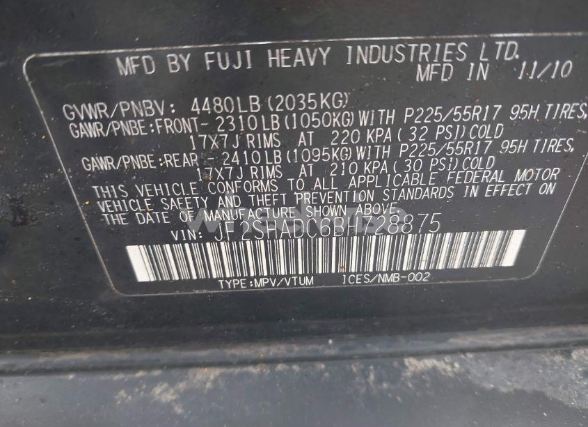 Photo 9 of 2011 Subaru Forester 2.5X PREMIUM (VIN JF2SHADC6BH728875)