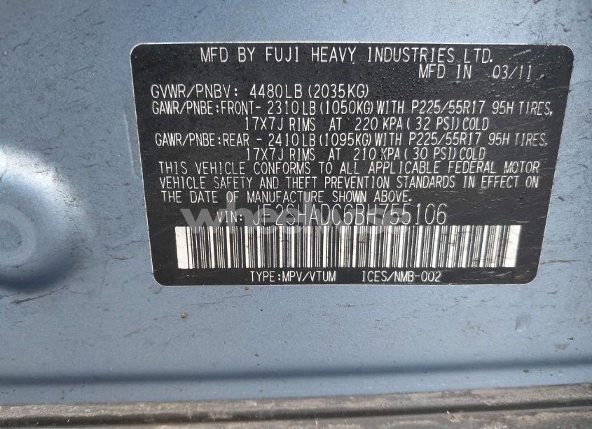 Photo 9 of 2011 Subaru Forester 2.5X PREMIUM (VIN JF2SHADC6BH755106)