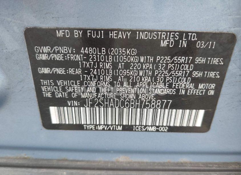 Photo 9 of 2011 Subaru Forester 2.5X PREMIUM (VIN JF2SHADC6BH758877)