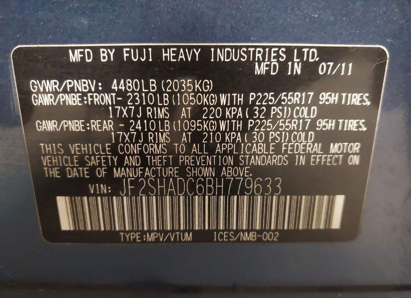 Photo 9 of 2011 Subaru Forester 2.5X PREMIUM (VIN JF2SHADC6BH779633)