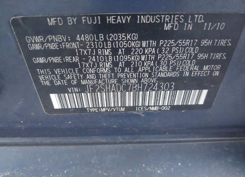 Photo 9 of 2011 Subaru Forester 2.5X PREMIUM (VIN JF2SHADC7BH724303)