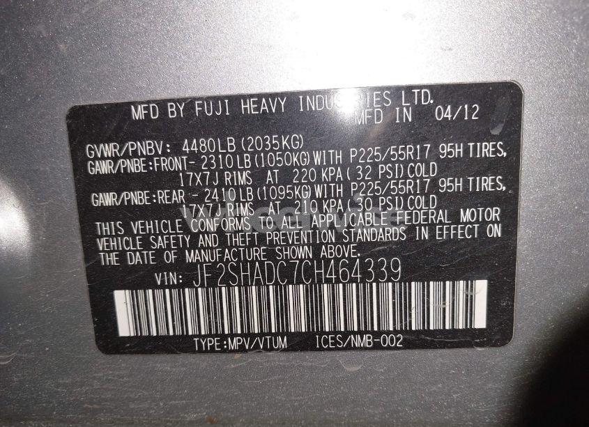 Photo 9 of 2012 Subaru Forester 2.5X PREMIUM (VIN JF2SHADC7CH464339)