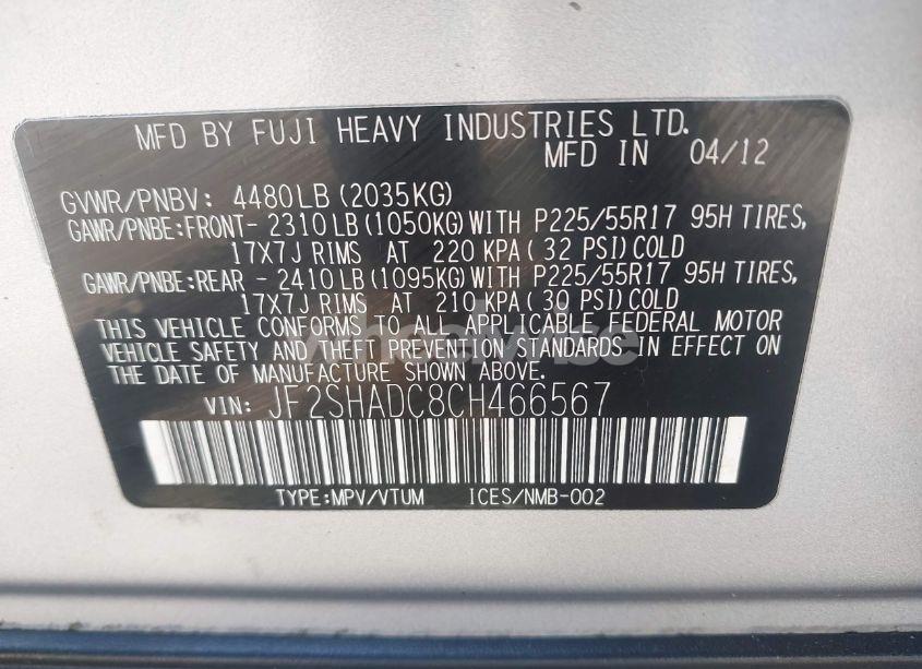 Photo 9 of 2012 Subaru Forester 2.5X PREMIUM (VIN JF2SHADC8CH466567)