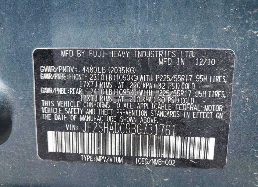 Photo 9 of 2011 Subaru Forester 2.5X PREMIUM (VIN JF2SHADC9BG731761)