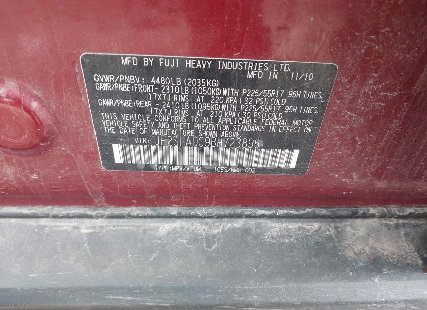 Photo 9 of 2011 Subaru Forester 2.5X PREMIUM (VIN JF2SHADC9BH723895)