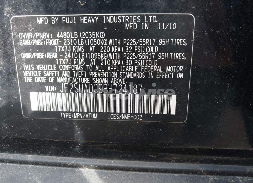 Photo 9 of 2011 Subaru Forester 2.5X PREMIUM (VIN JF2SHADC9BH724187)