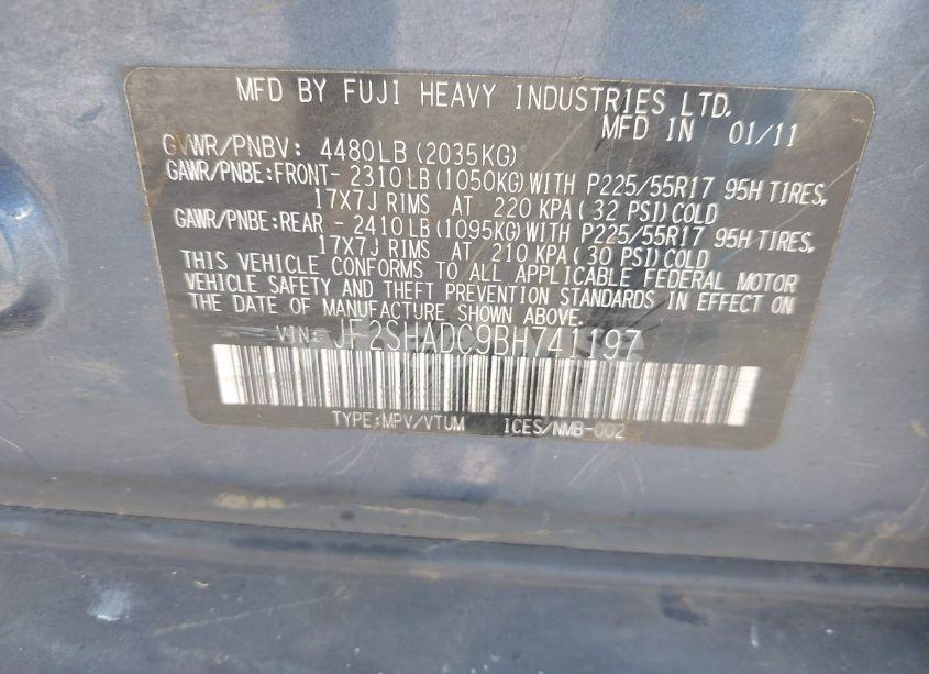 Photo 9 of 2011 Subaru Forester 2.5X PREMIUM (VIN JF2SHADC9BH741197)