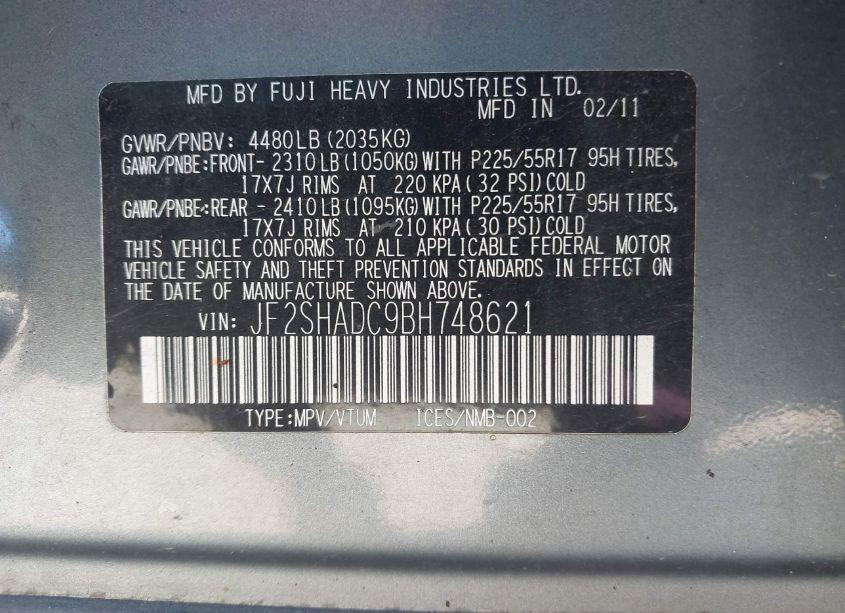 Photo 9 of 2011 Subaru Forester 2.5X PREMIUM (VIN JF2SHADC9BH748621)