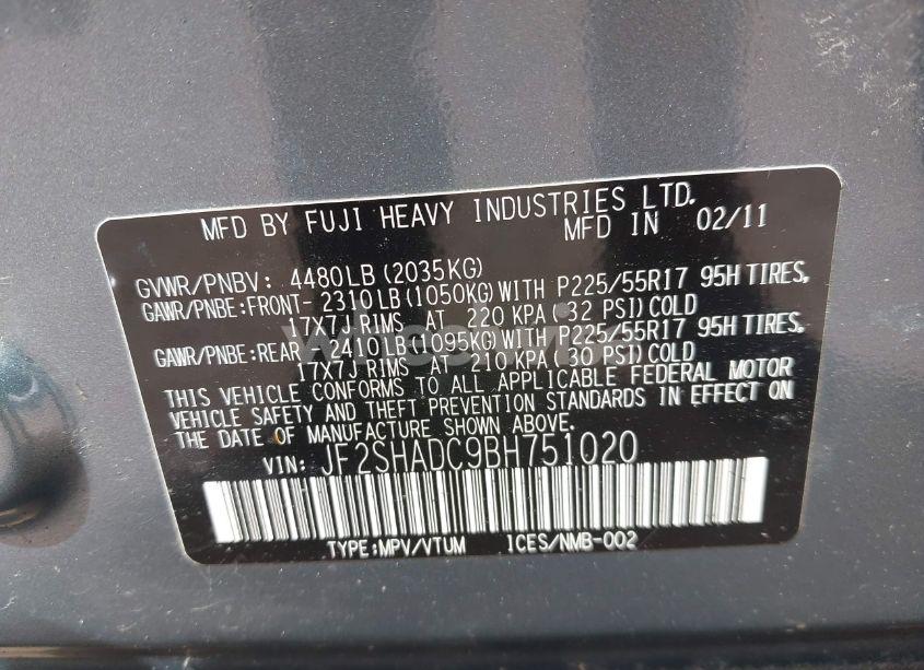 Photo 9 of 2011 Subaru Forester 2.5X PREMIUM (VIN JF2SHADC9BH751020)