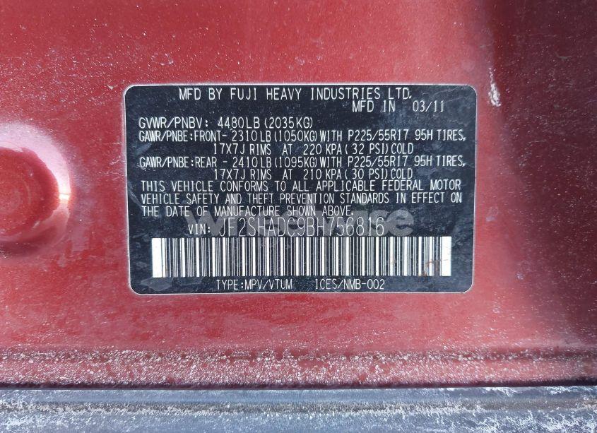 Photo 9 of 2011 Subaru Forester 2.5X PREMIUM (VIN JF2SHADC9BH756816)
