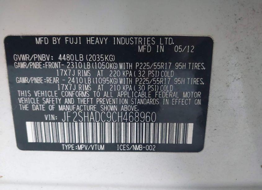 Photo 9 of 2012 Subaru Forester 2.5X PREMIUM (VIN JF2SHADC9CH468960)