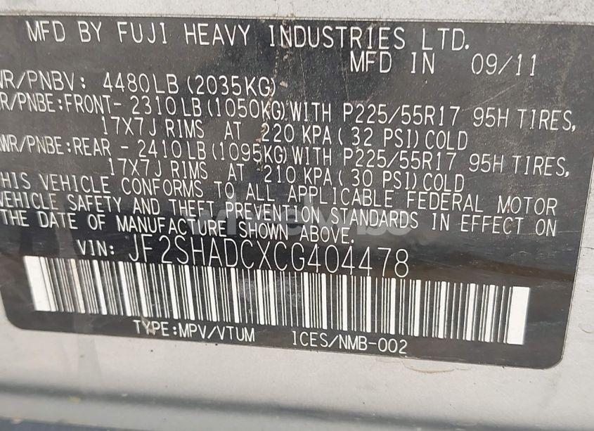 Photo 9 of 2012 Subaru Forester 2.5X PREMIUM (VIN JF2SHADCXCG404478)