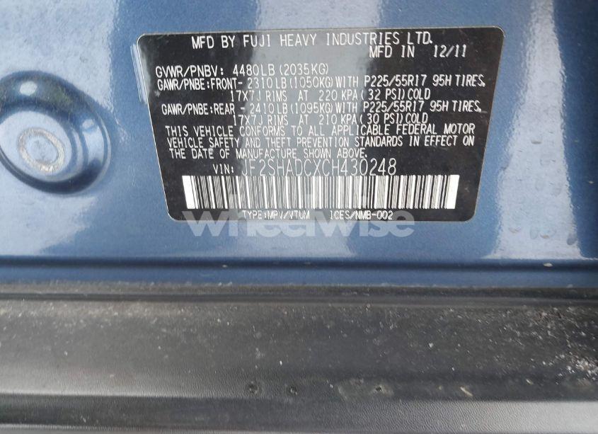 Photo 9 of 2012 Subaru Forester 2.5X PREMIUM (VIN JF2SHADCXCH430248)