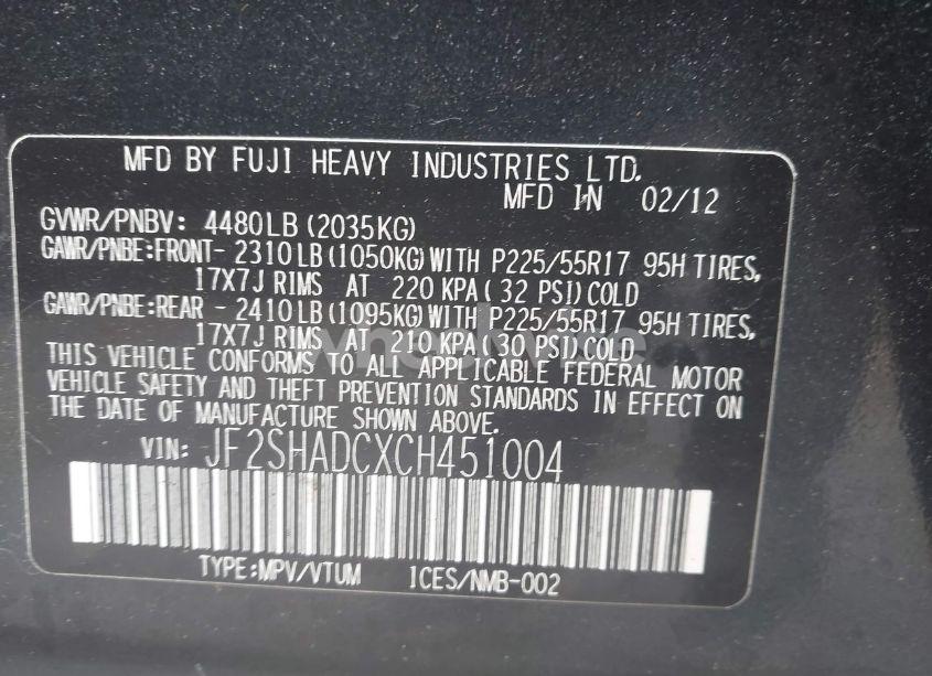 Photo 9 of 2012 Subaru Forester 2.5X PREMIUM (VIN JF2SHADCXCH451004)