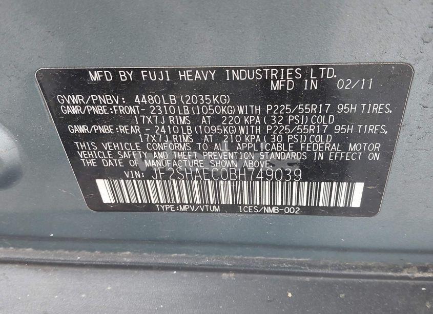 Photo 9 of 2011 Subaru Forester 2.5X LIMITED (VIN JF2SHAEC0BH749039)