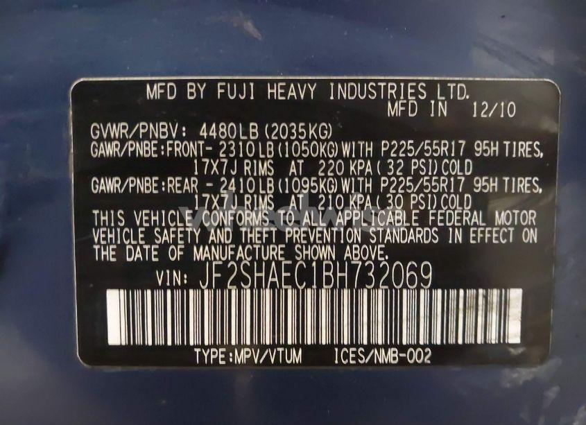 Photo 9 of 2011 Subaru Forester 2.5X LIMITED (VIN JF2SHAEC1BH732069)