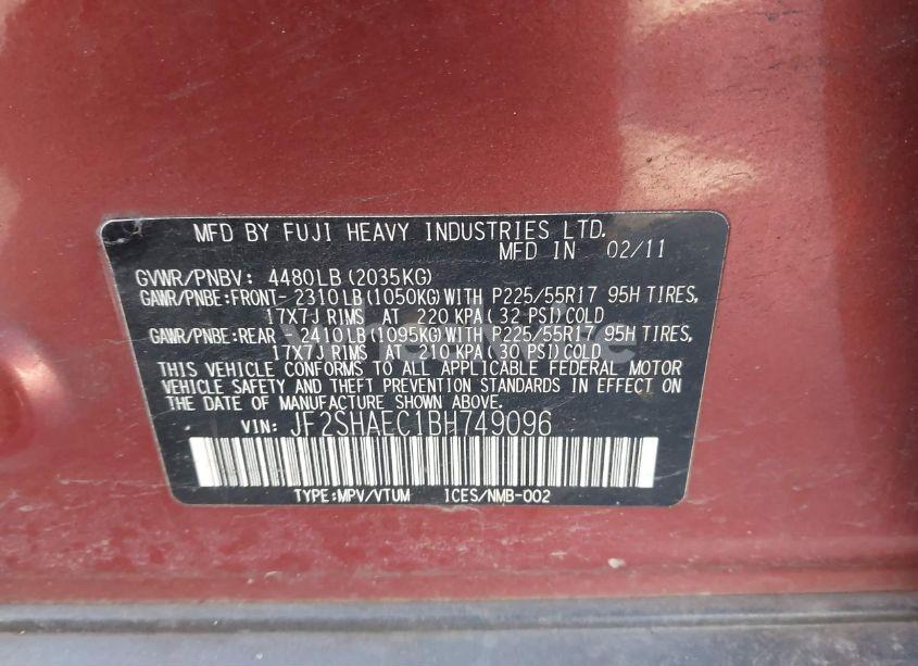 Photo 9 of 2011 Subaru Forester 2.5X LIMITED (VIN JF2SHAEC1BH749096)