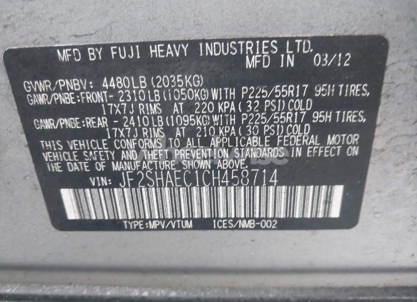 Photo 9 of 2012 Subaru Forester 2.5X LIMITED (VIN JF2SHAEC1CH458714)