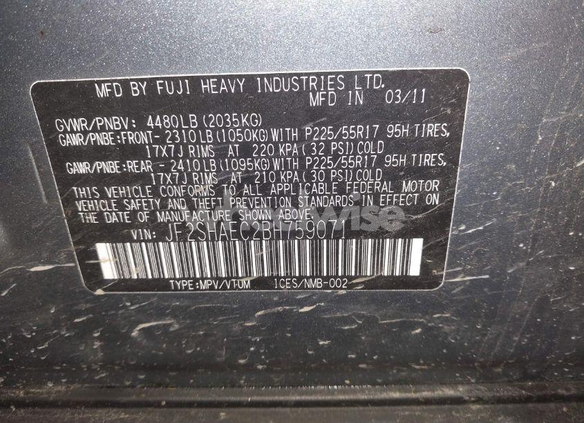 Photo 9 of 2011 Subaru Forester 2.5X LIMITED (VIN JF2SHAEC2BH759071)