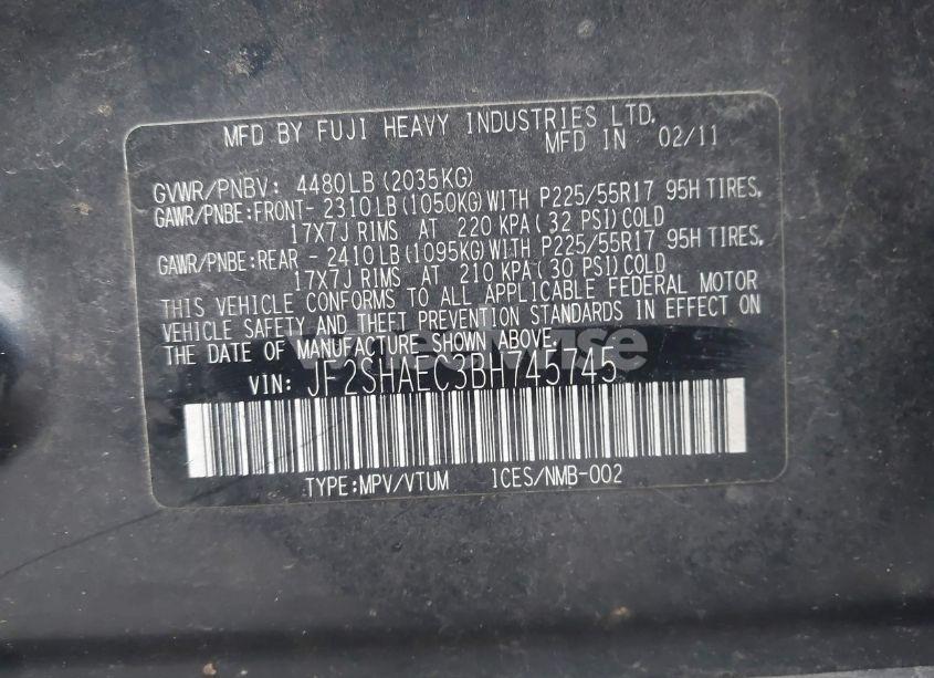 Photo 9 of 2011 Subaru Forester 2.5X LIMITED (VIN JF2SHAEC3BH745745)