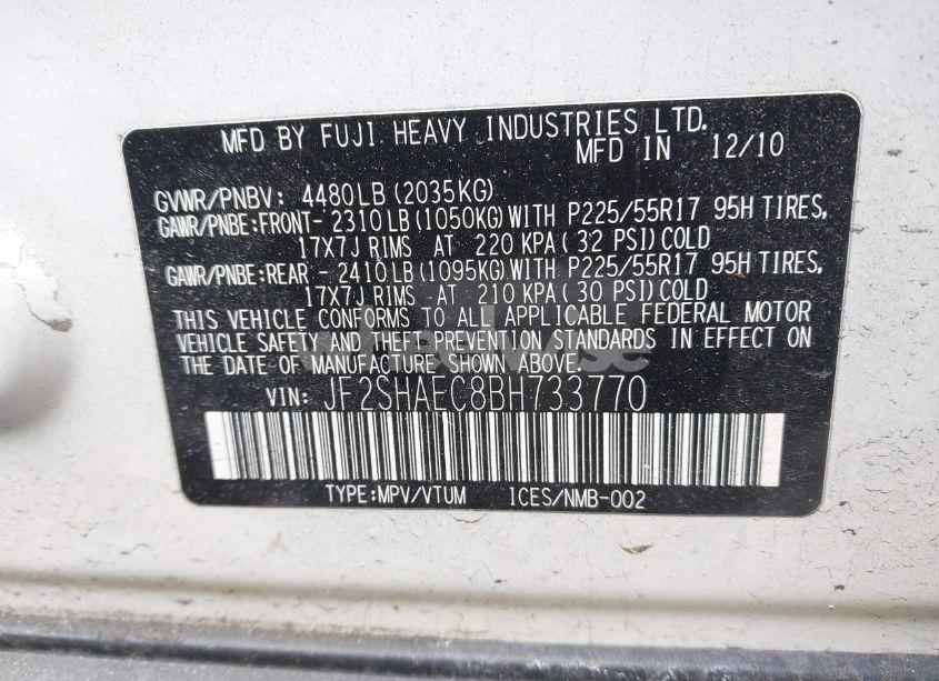 Photo 9 of 2011 Subaru Forester 2.5X LIMITED (VIN JF2SHAEC8BH733770)