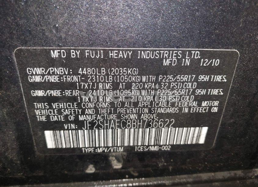 Photo 9 of 2011 Subaru Forester 2.5X LIMITED (VIN JF2SHAEC8BH736622)