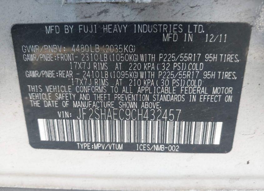 Photo 9 of 2012 Subaru Forester 2.5X LIMITED (VIN JF2SHAEC9CH432457)