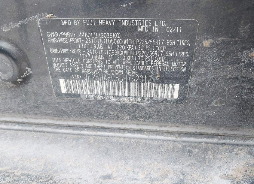 Photo 9 of 2011 Subaru Forester 2.5X LIMITED (VIN JF2SHAFC8BH752012)
