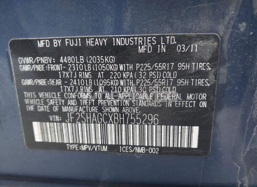 Photo 9 of 2011 Subaru Forester 2.5X TOURING (VIN JF2SHAGCXBH755296)