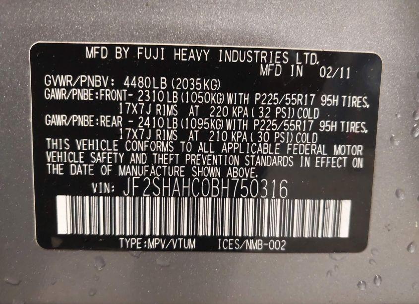 Photo 9 of 2011 Subaru Forester 2.5X TOURING (VIN JF2SHAHC0BH750316)