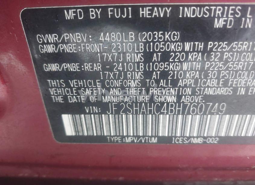 Photo 9 of 2011 Subaru Forester 2.5X TOURING (VIN JF2SHAHC4BH760749)