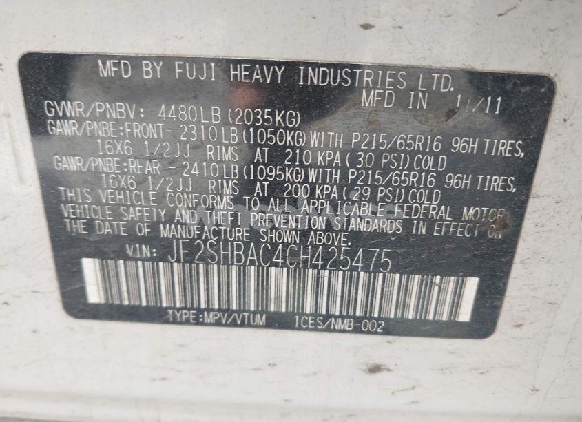 Photo 9 of 2012 Subaru Forester 2.5X (VIN JF2SHBAC4CH425475)