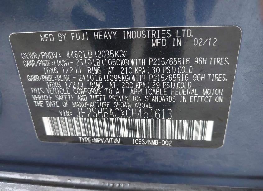 Photo 9 of 2012 Subaru Forester 2.5X (VIN JF2SHBACXCH451613)