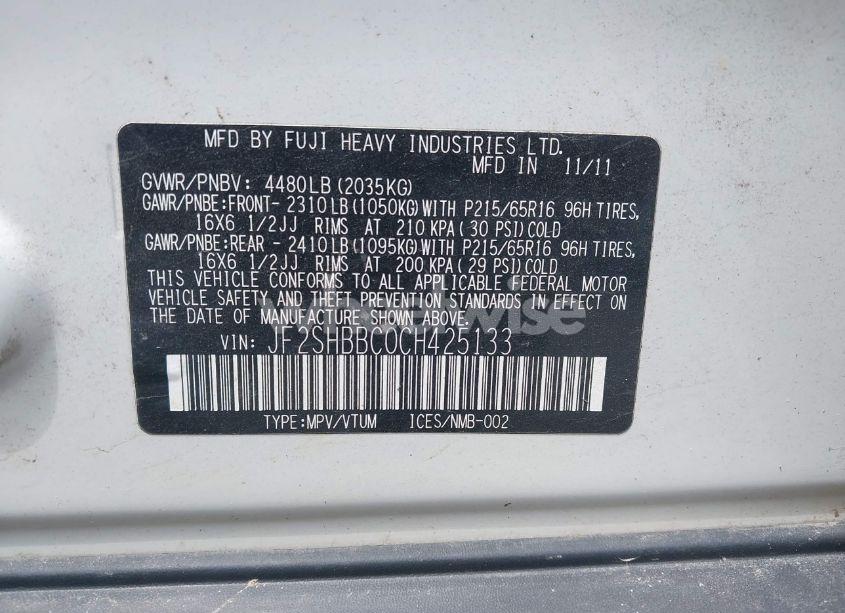 Photo 9 of 2012 Subaru Forester 2.5X (VIN JF2SHBBC0CH425133)