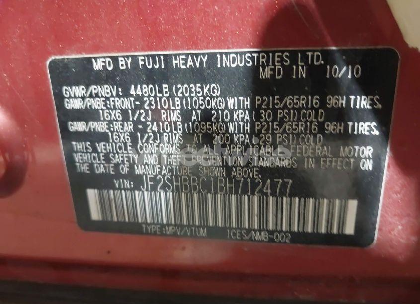 Photo 9 of 2011 Subaru Forester 2.5X (VIN JF2SHBBC1BH712477)