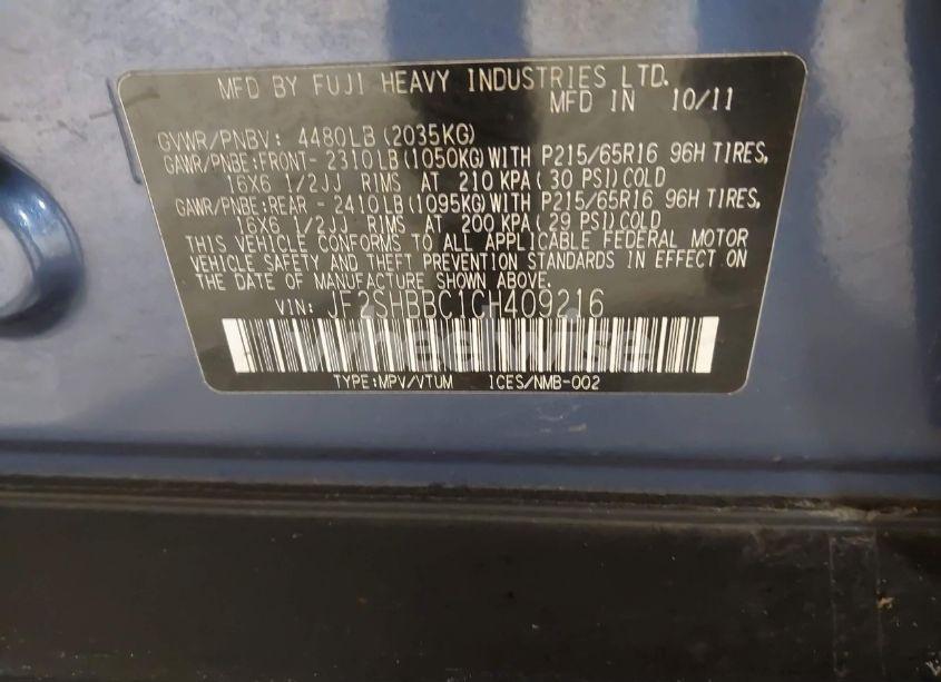 Photo 9 of 2012 Subaru Forester 2.5X (VIN JF2SHBBC1CH409216)