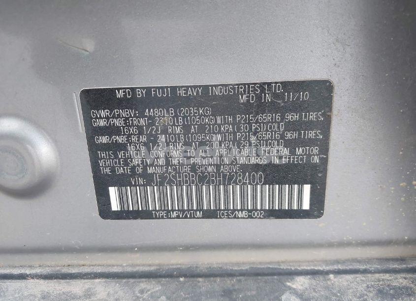 Photo 9 of 2011 Subaru Forester 2.5X (VIN JF2SHBBC2BH728400)