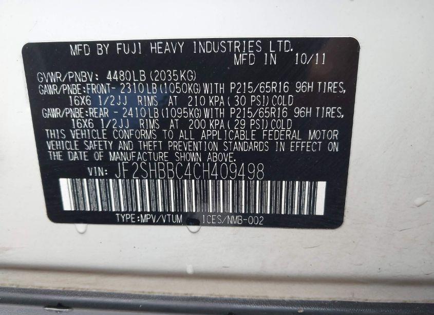 Photo 9 of 2012 Subaru Forester 2.5X (VIN JF2SHBBC4CH409498)