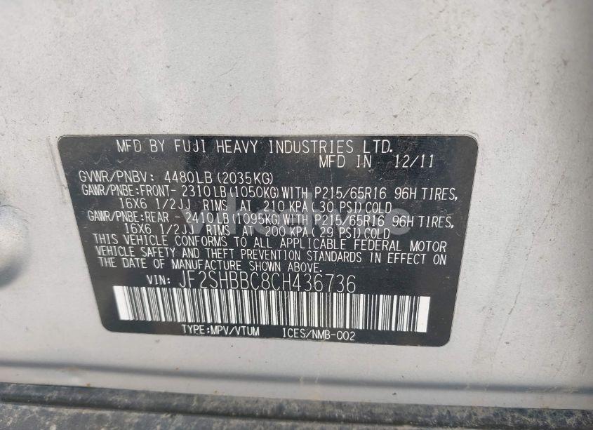 Photo 9 of 2012 Subaru Forester 2.5X (VIN JF2SHBBC8CH436736)